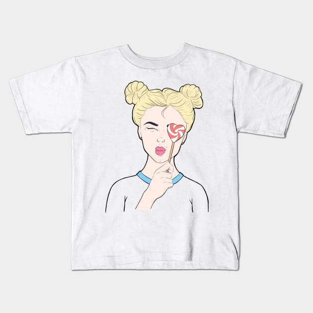 Girl blonde with a heart-shaped lollipop Kids T-Shirt by Noya_Bur